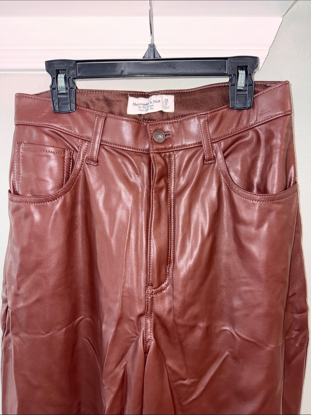 Abercrombie & Fitch High-Rise Faux Leather Jeans - Chestnut Brown Curve Love NWT